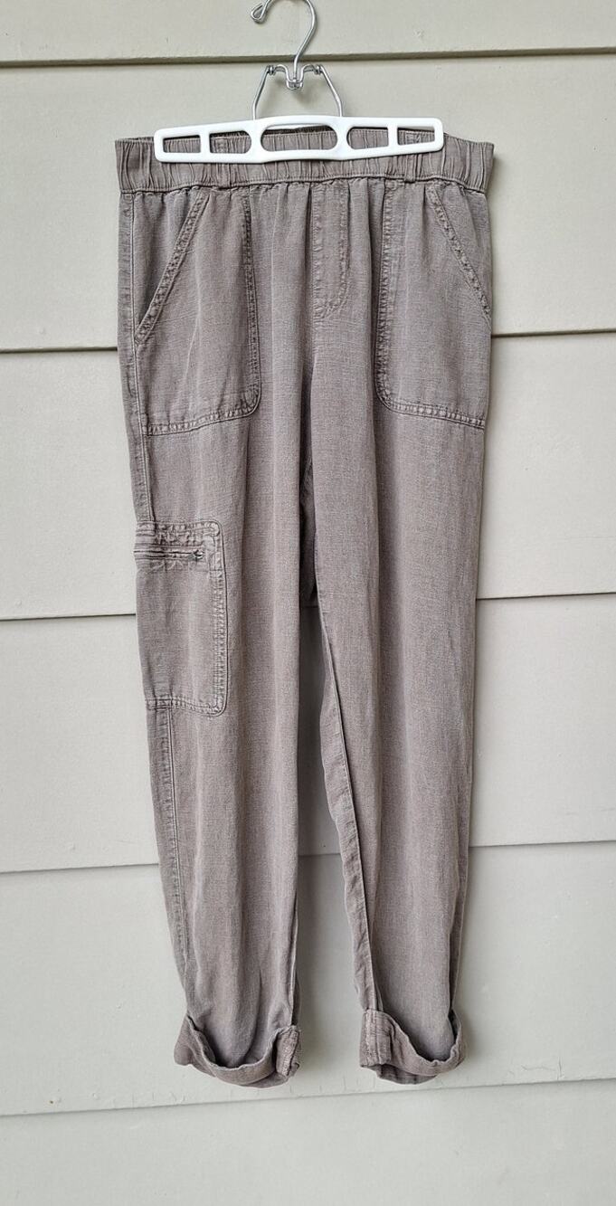 Nicole Miller Linen Lyocell Cargo Joggers Casual Pants Elastic Waist Brown Sz. S
